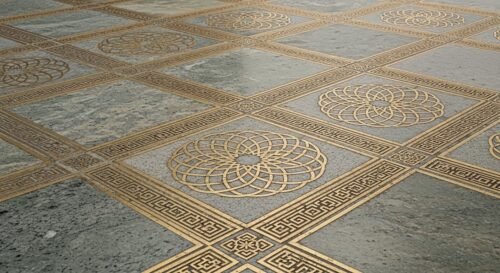 kota stone with brass inlay floor tiles