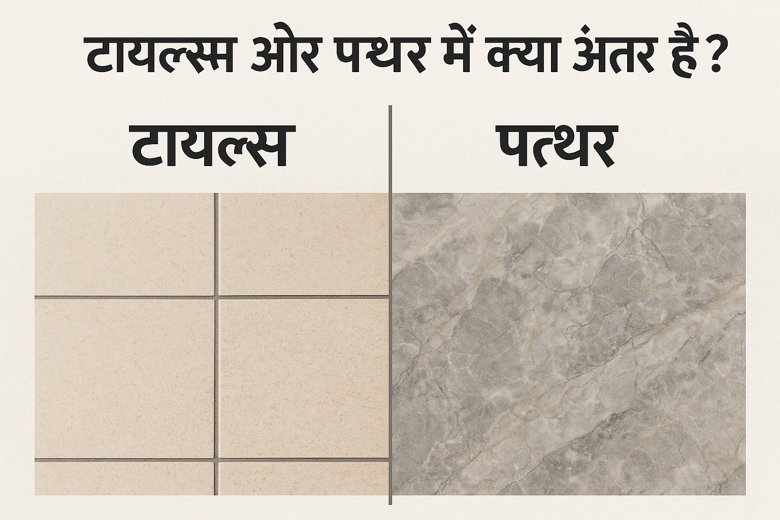 टाइल्स और पत्थर के बीच अंतर दर्शाता हुआ चित्र