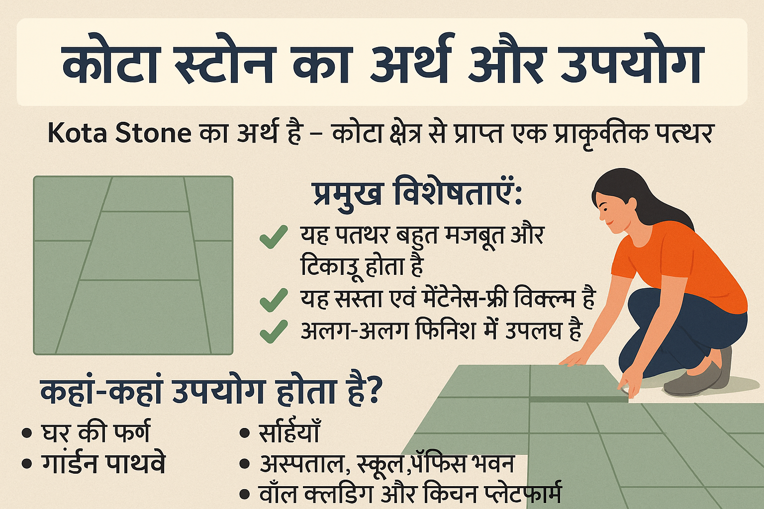 कोटा स्टोन का मतलब और फर्श पर इसका उपयोग