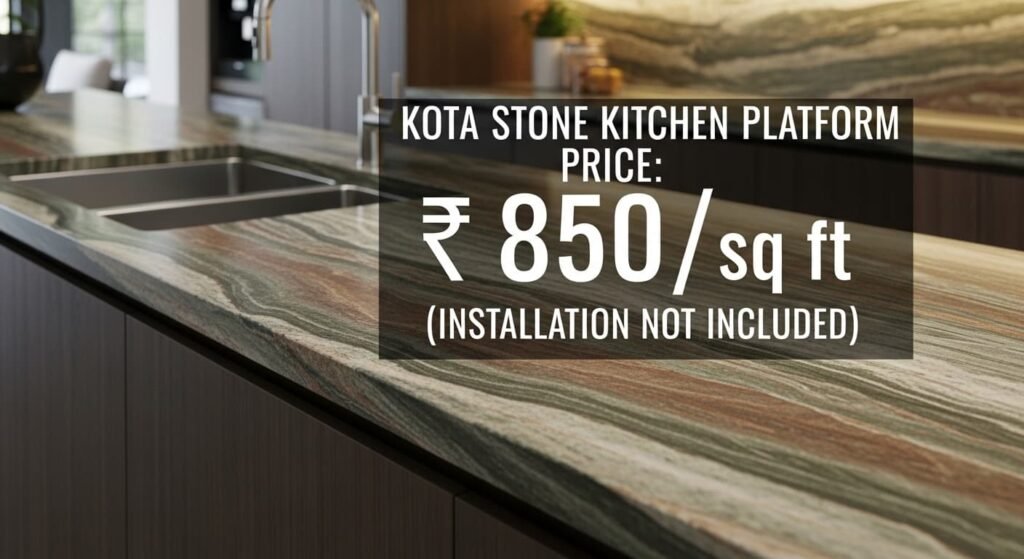 Modern kitchen with Kota stone countertop, gas stove, and stainless steel sink